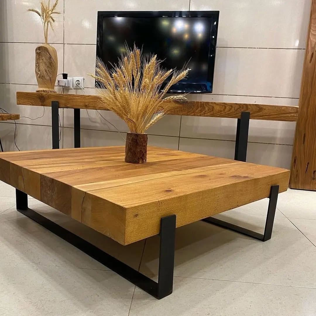 ست میز تیوی و میز جلو مبلی چوب بلوط درجه یک